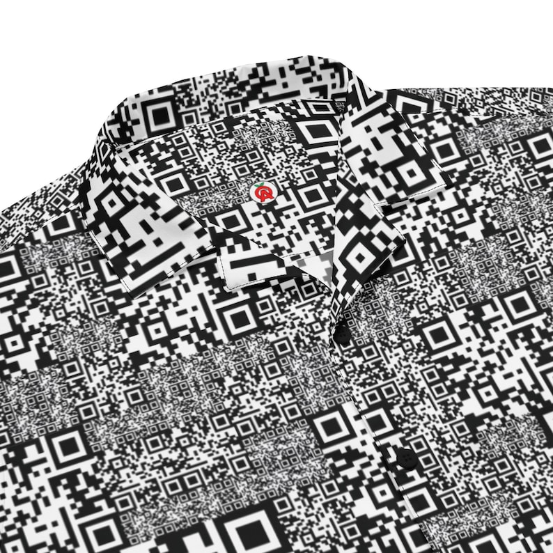 QR Code Barcode Data Matrix Pattern, Adult Unisex All-Over Relaxed Fit Button Up Hawaiian Shirt, Moisture Wicking UPF50+ Material, For Gift