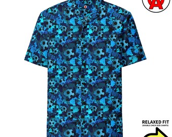 Soccer Ball Pattern Hawaiian Shirt, Athletic Aloha Shirt Button Down, Sports Game Day Camp Shirt, Coach Beach Top Button Up