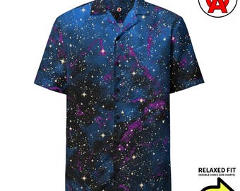 Space Nebula Galaxy Hawaiian Shirt, Astronomer Button Down, Stars Aloha Shirt, Cosmic Camp Shirt, Galaxy Beach Top, Stargazer Resort Wear