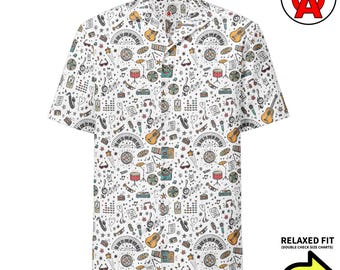 Guitar Hawaiian Shirt, Percussionist Adult Unisex Shirt, Sax Relaxed Fit Shirt, Records Short Sleeve Button Down, Trumpet Aloha Top