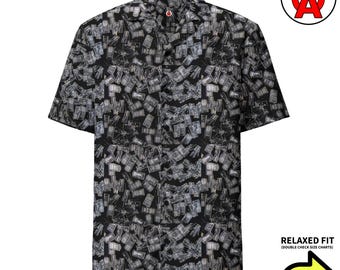 RJ45 Network Cable Hawaiian Shirt, Ethernet Pattern Button Down, Data Cable Aloha Shirt, Network Grid Camp Shirt, Tech Motif Button Up