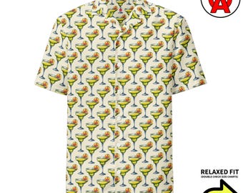 Camisa hawaiana Margarita, camisa abotonada Palm, camisa Aloha Citrus, top de playa tropical, ropa de resort con estampado de hojas