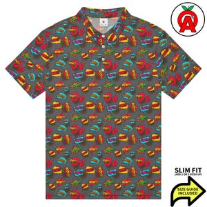 Comic Book Polo Shirt, Expressions Slim Fit, Graphic Golf Shirt, Cartoon Tennis Top, Athletic Shirt, Dry Fit