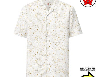 Starry Space Hawaiian Shirt, Cosmic Button Down, Astronomy Aloha Shirt, Stargazer Camp Shirt, Celestial Beach Top, Space Lover Resort Wear
