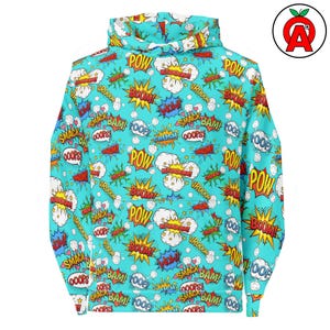 Comic Book Action Speech Bubbles Pattern, All-Over Adult Unisex Hoodie Sweatshirt, Superhero Fan Comic Con Collector Gift