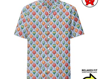 Heißluftballon Hawaiihemd, Himmel Button Down, Festival Aloha Hemd, Float Strand Hemd, Polyester Lagerkragen, Ballonfahrer Geschenk