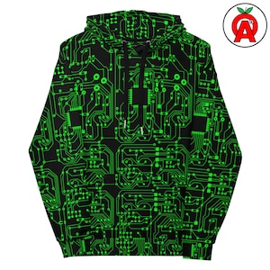 Sudadera con capucha Circuit Board AOP, camiseta unisex de electrónica, jersey con estampado de codificación, suéter suave de tecnología