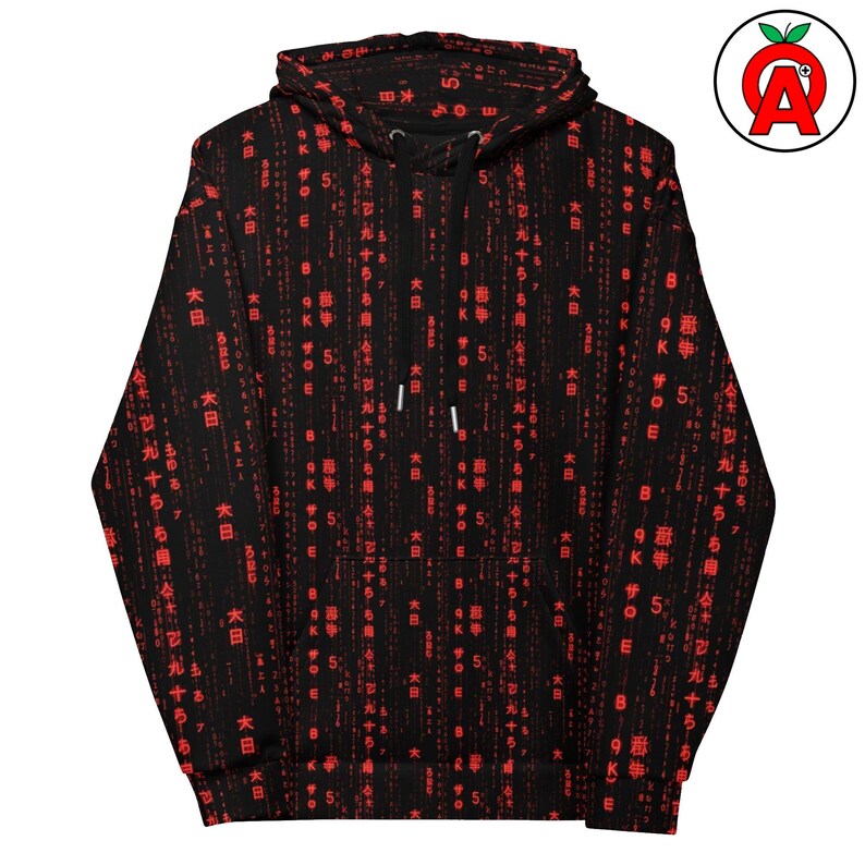 Matrix Binary Code AOP Hoodie, Cyberpunk Unisex Top, Hacker Graphic Pullover, Digital Soft Sweater, Programming Coder Gift