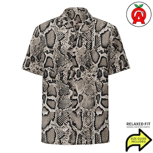 Snakeskin Snake Skin Leather Pattern Adult Unisex All-Over Relaxed Fit Button Up Hawaiian Shirt, Recycled Polyester, Moisture Wicking