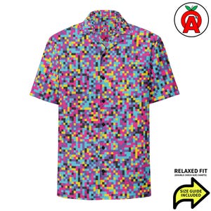 Camisa hawaiana para fotografía, camisa digital con botones, camisa Pixel Aloha, camisa para campamento fotográfico, blusa de playa tropical