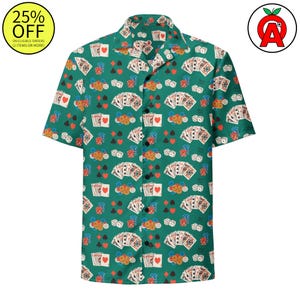 Camisa unissex premium com botões para amantes de pôquer e cassino - Presente estiloso para entusiastas de jogos de cartas havaiano
