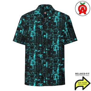 Computer Screen Glitch Hawaiian Shirt, Pixel Button Down, LCD Aloha Shirt, Glitch Beach Top, Tech Resort Wear