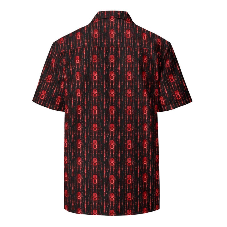 Binary Code Hawaiian Shirt, Digital Aloha Shirt, Cyberpunk Tropical Button Down, Hacker Oversized Beach Top, Tech Noir Button Up Resort Wear