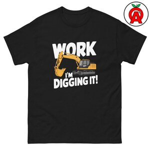 T-shirt med grävmaskinstryck, unisextröja med tunga maskiner, t-shirt med byggnadsarbetaretryck, kortärmad topp med maskinförare