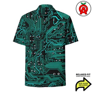 Circuit Board Shirt, Adult Unisex, Short Sleeve Unisex, Relaxed Fit, Button Up, Hawaiian Shirt, Moisture Wicking, UPF50+ Material, Tech Gift