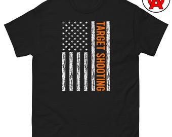 Camiseta unisex para adultos con bandera de EE. UU. para tiro al plato, camiseta patriótica para tiro al plato, camiseta para tiro al plato, camiseta deportiva con escopeta, regalos para tiradores de plato, camiseta de campo de tiro