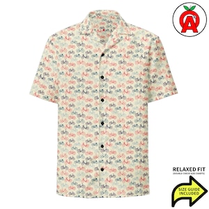 Bicycle Bike Pattern, All-Over Print Men's Hawaiian Shirt, Adult Unisex Relaxed Fit Button Up, Moisture Wicking UPF50+ Material, Pro Gift