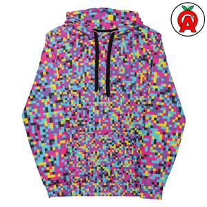 Pixel Art AOP Hoodie, Retro Gaming Unisex Top, Pullover met Digitale Mozaïekprint, Zachte Trui in 8-Bit Esthetiek