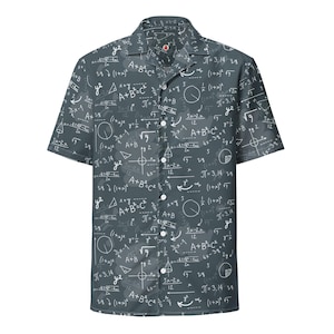 Camicia hawaiana unisex per adulti con bottoni, vestibilità rilassata, con motivo di equazioni matematiche di algebra e calcolo, materiale traspirante UPF50+, regalo