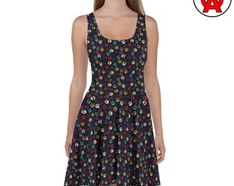 Hund Skater Kleid, Haustier Damen Sommerkleid, Welpe A-Linie Geschenk, Pfoten Ärmelloses Outfit, Pawprint Casual Kleid, Boho Design