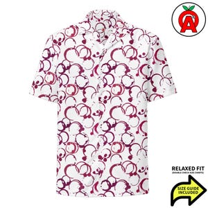 Merlot Red Wine Glass Stain Pattern, Adult Unisex All-Over Relaxed Fit Button Up Hawaiian Shirt, Recycled Polyester, Moisture Wicking, Breat