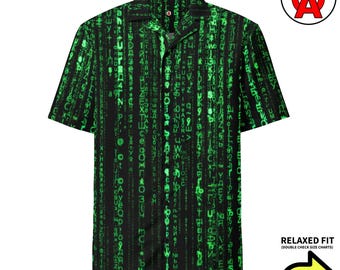 Matrix Code Button-Up Shirt - Unisex Binary Code Tech Fashion for Programmers and IT Professionals - Breathable & Moisture-Wicking Summer