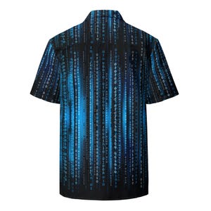 Matrix Code Binary Programming, Adult Unisex All-Over Relaxed Fit Button Up Hawaiian Shirt, Moisture Wicking UPF50+ Material, Developer Gift