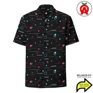 Game Controller, Adult Unisex All-Over Relaxed Fit Button Up Hawaiian Shirt, Moisture Wicking UPF50+ Material, Retro Arcade Nerd Gift