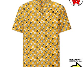 Camisa hawaiana con calavera, camisa de manga corta con botones de metal, camisa gótica de corte relajado, camisa con botones de esqueleto, secado rápido, material UPF50+