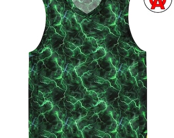 Electric Lightning Basketball Jersey, Lightning Bolt Athletic Jersey, Neon Crackle Performance Tank, Gym Bodybuilder Top