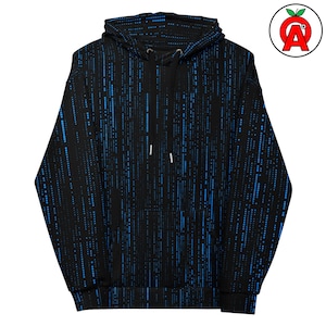Matrix Binary Code Pattern, All-Over Adult Unisex Hoodie Sweatshirt, Hacker Developer Programmer Tech Gift