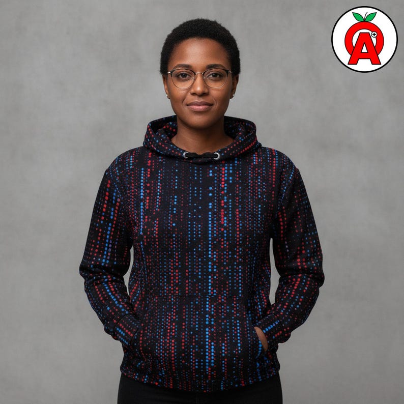 Cybersecurity professional showing off Matrix Binary Code, AOP Hoodie, Unisex Top, Graphic Pullover, Soft Sweater