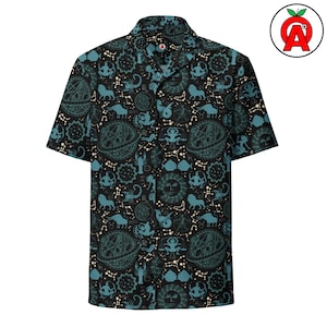 Constellation Stars Sun Moon Astrology Adult Unisex All-Over Button Up Shirt, Hawaiian Tropical Dress Shirt, UPF50+, Moisture Wicking Button
