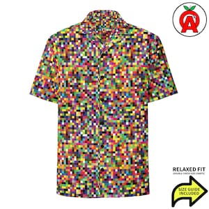 Image numérique pixel, chemise hawaïenne boutonnée unisexe coupe décontractée pour adulte, matériau anti-humidité UPF50+, cadeau dev tech