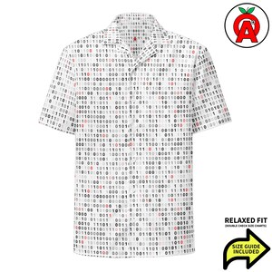 Binary Code All Over Print, Adult Unisex Relaxed Fit Button Up Shirt, Programmer Gift, Geeky Aloha Shirt, Tech Enthusiast Apparel