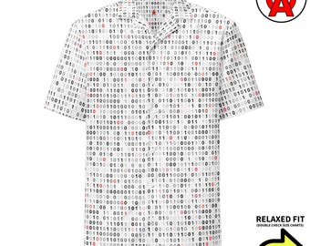 Matrix Hawaiian Shirt, Binary Adult Unisex Shirt, Code Relaxed Fit Shirt, Programming Short Sleeve Button Down, Hacking Aloha Top