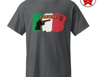 Italien Flagge Italienischer Trap Shooter Pull Erwachsene Unisex DryBlend Shirt, Italienischer Stolz T-Shirt, Schrotflinte Sport Top, Tontauben Shooting TShirt