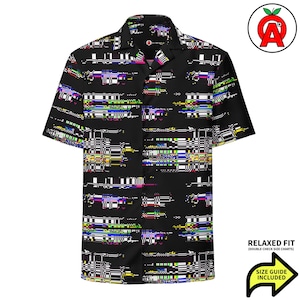 Haut hawaïen Glitch, chemise boutonnée à écran cassé, protection anti-humidité UPF50+