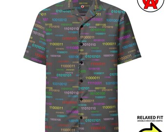 Programming Hawaiian Shirt, Code Adult Unisex Shirt, Matrix Short Sleeve Shirt, Binary All-Over Relaxed Fit Button Down Shirt, 1/0