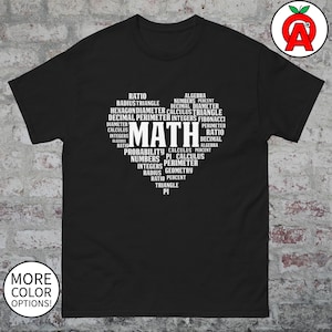Math Lover&#39;s Heart Tee - Unisex Shirt for Math Enthusiasts | 100% Cotton Classic Tee with Names & Equations | Trendy - Stylish Math Apparel