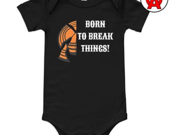 Geboren, um Dinge zu brechen, Baby Kurzarm Einteiler Bodysuit Shirt, Skeet Shooter Papa, Trap Shooting Familie, Clay Ziel Sport Geschenk