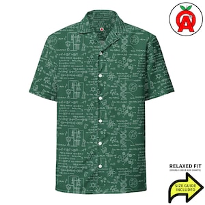 Scientific Chemistry Physics Math Equations Pattern, Adult Unisex All-Over Relaxed Fit Button Up Hawaiian Shirt