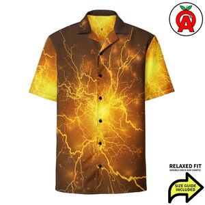 Hawaiiaans bliksemschichtshirt, bliksemschicht korte mouw knop ingedrukt, stormknop omhoog, elektricien uniseks, Thunder Relaxed Fit shirt, sneldrogend