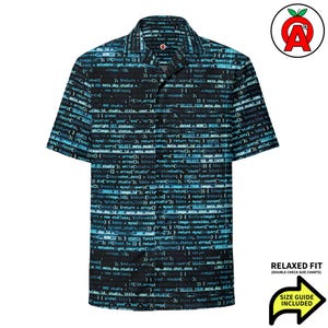 Computer Programming Code, Adult Unisex All-Over Relaxed Fit Button Up Shirt, Tech Geek Aloha Vacation Attire