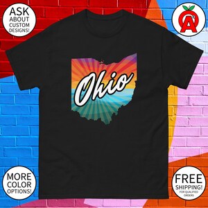 Maglietta unisex Ohio Pride Script Ohio Rainbow Map