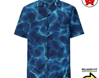 Pool Hawaiian Shirt, Swimming Short Sleeve Button Down, Water Relaxed Fit Button Up, Swimmer Unisex Casual, Quick Dry, UPF50+ Material