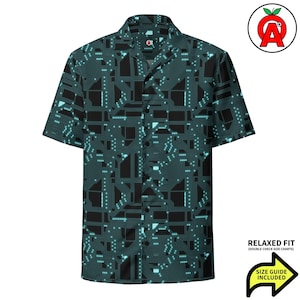 Kretskortsmönstrad skjorta, Hawaiiansk knäppt, avslappnad bowlingtopp, unisex för vuxna, avslappnad passform, fukttransporterande, UPF50+ material, nördgif