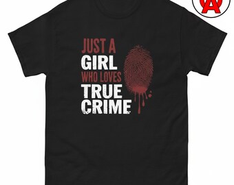 True Crime T-shirt, grafisch shirt voor meisjes, klassiek mysterie T-shirt, casual detective top, T-shirt met ronde hals en vingerafdrukken, unisex misdaadshirt