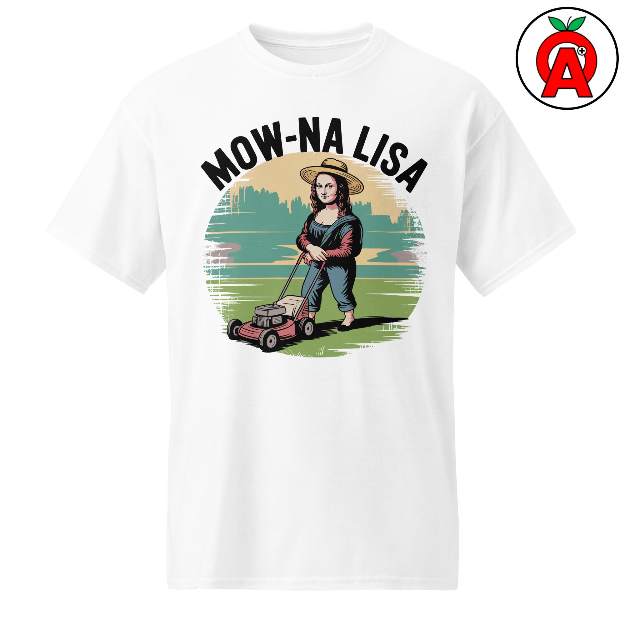 Mow-na Lisa T-shirt, Art Parody Graphic Shirt, Lawn Mowing Unisex