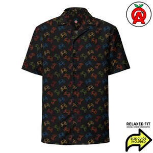 Gaming Controller Hawaiian Shirt Button Down, Retro Pixel Aloha Shirt, Console Camp Shirt, Arcade Button Up, Joystick Beach Top